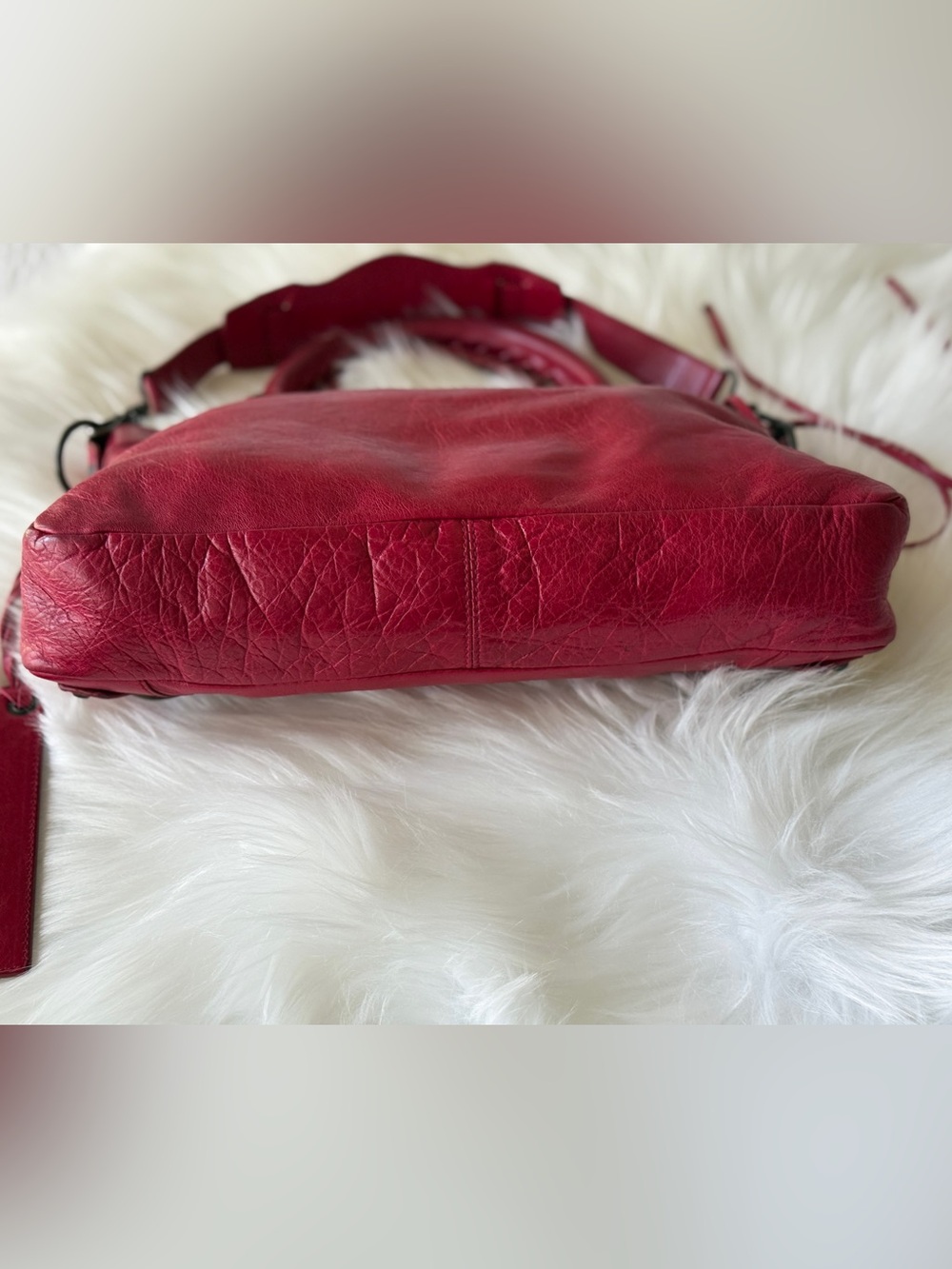 BALENCIAGA CITY BAG FIRST BAG CHERRY RED CHEVRE LEATHER 2008 VINTAGE W/ mirror - Picture 7 of 10